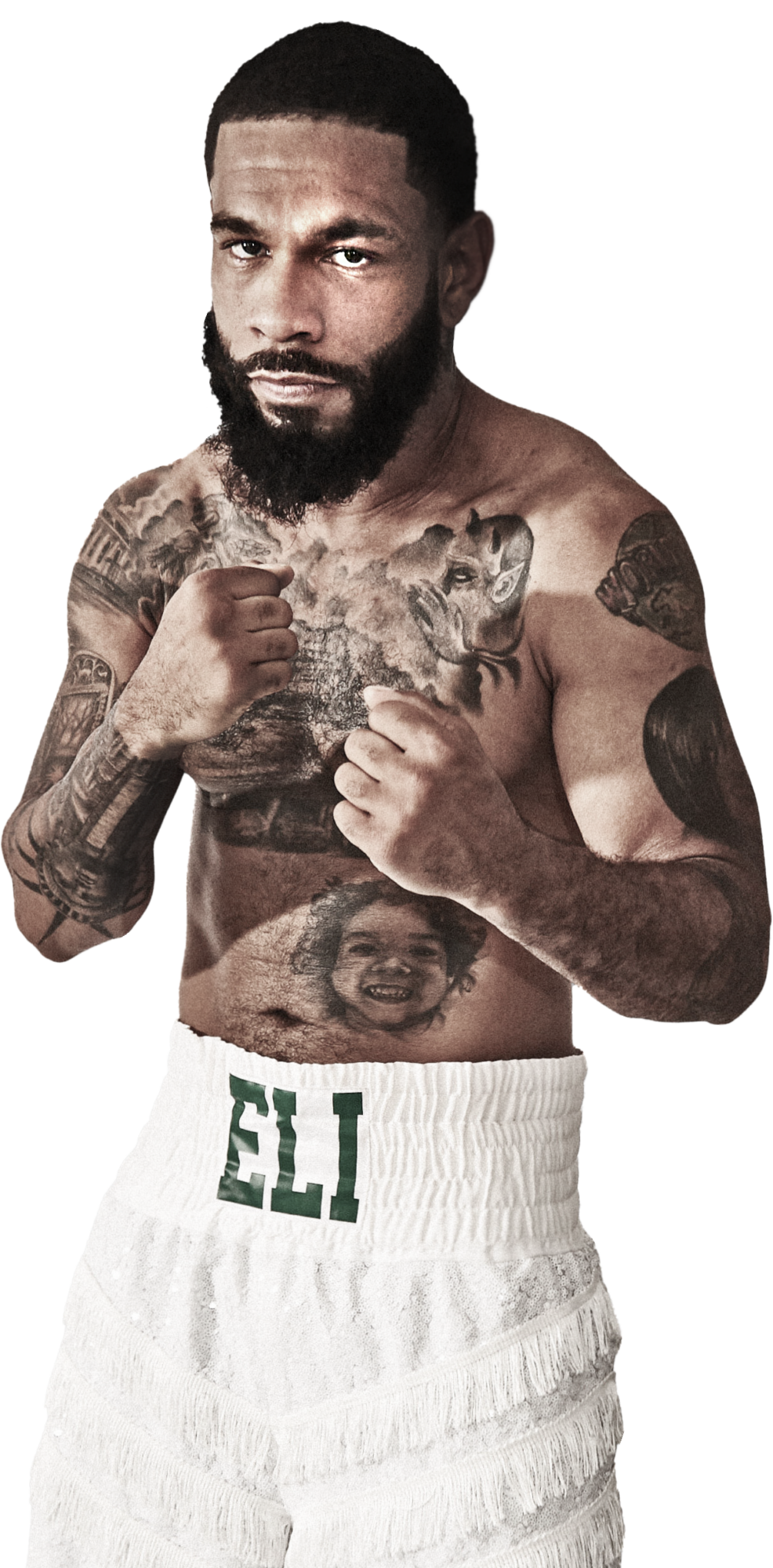 Professional boxer Peter Dobson standing with his fists raised